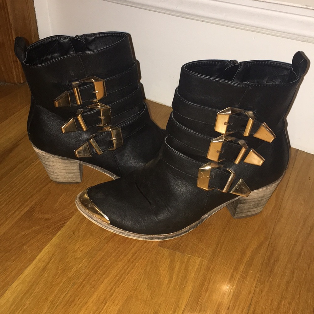 Bucco Black Buckled Ankle Boots
